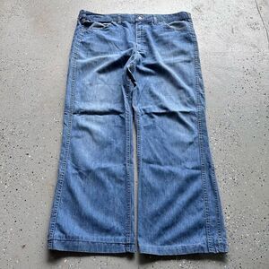 VTG 1970s Lee Light Blue Flared Denim Pants Talon Zipper 40x30 Like New